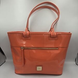 DOONEY & BOURKE Orange Coral Patent Leather Zip Tote Shoulder Bag Purse EUC